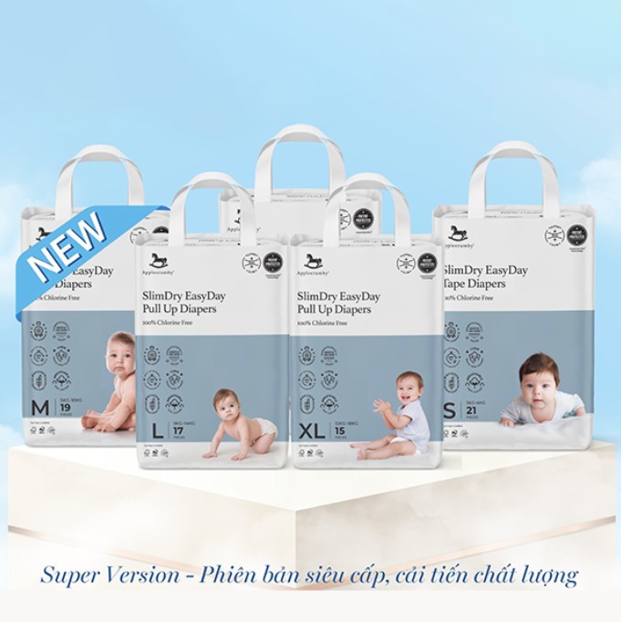 BỈM 𝗔𝗣𝗣𝗟𝗘𝗖𝗥𝗨𝗠𝗕𝗬 - Slim [Bỉm Ngày] BẢN MỚI - Đủ Size Cho Bé Từ Sơ Sinh-18kg [100% Hàng Cao Cấp]