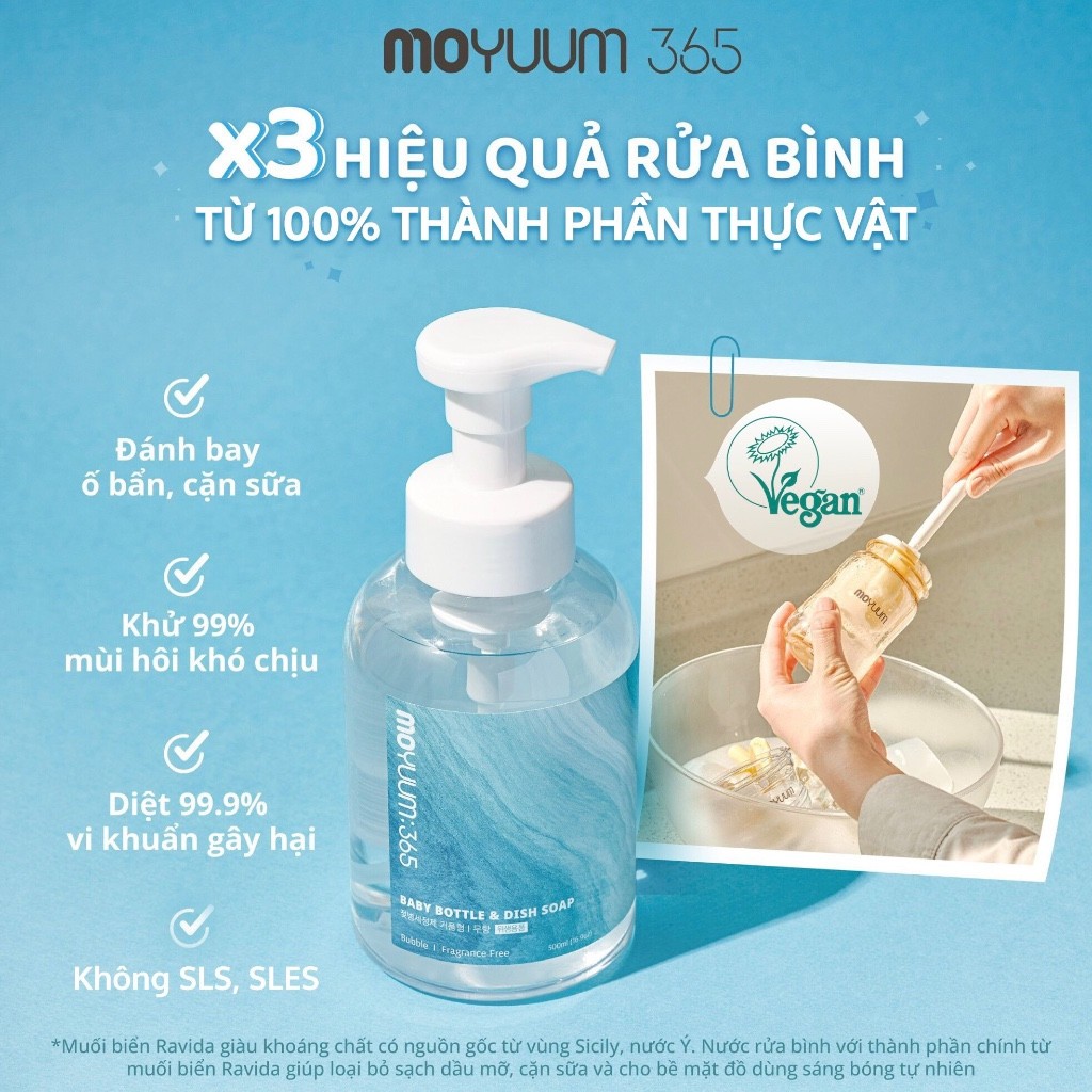 Nước rửa bình sữa thuần chay Moyuum 365 - Nước rửa bình Muối biển