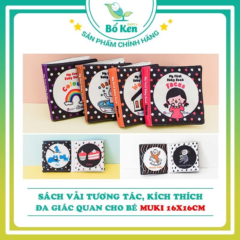 Sách Vải Muki Bản Tiếng Anh 16x16cm, 8 Trang Kích Thích Thị Giác Cho Bé Từ Sơ Sinh