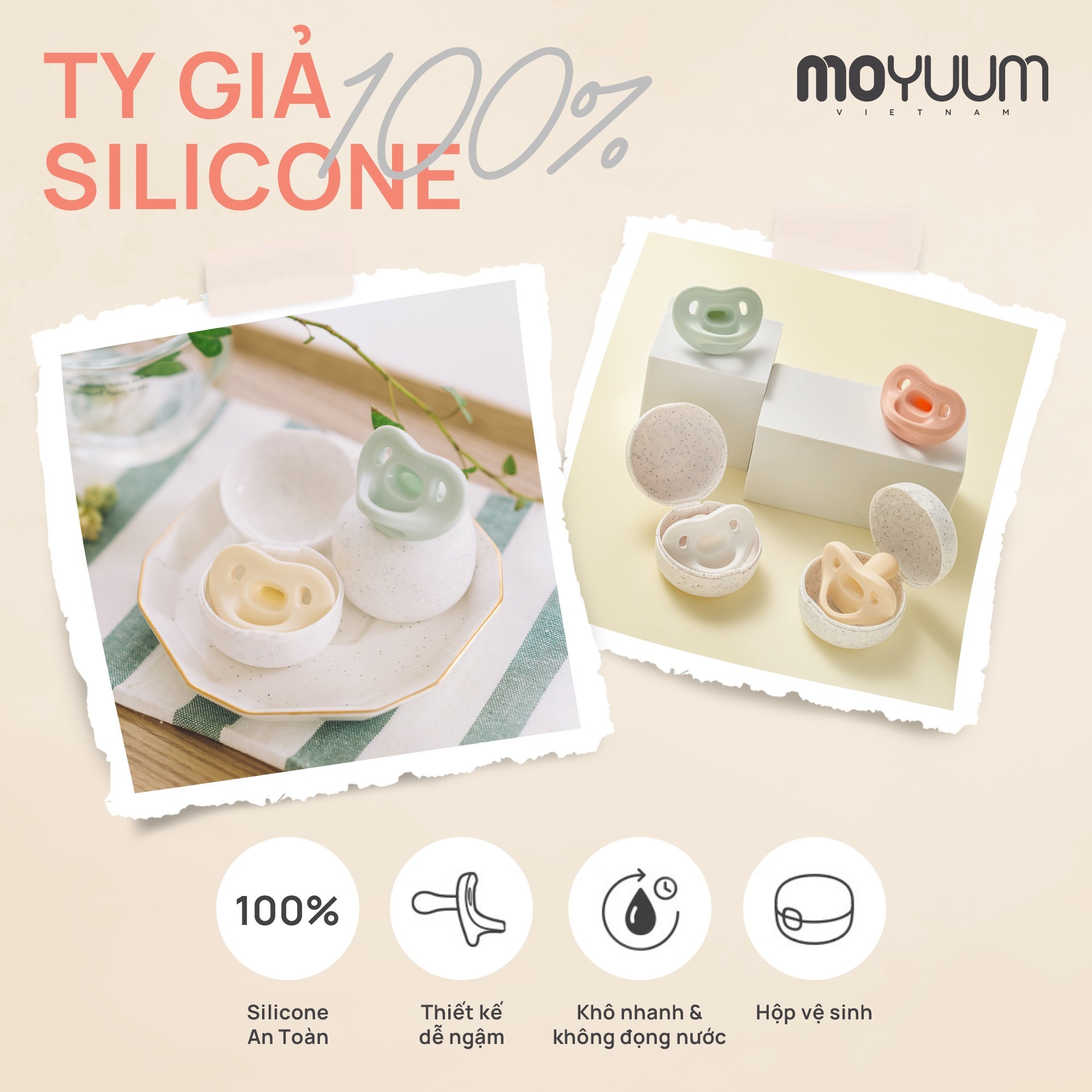 Ti Giả Moyuum Silicon Nguyên Khối 0-6m và 6-18m [Chính Hãng]