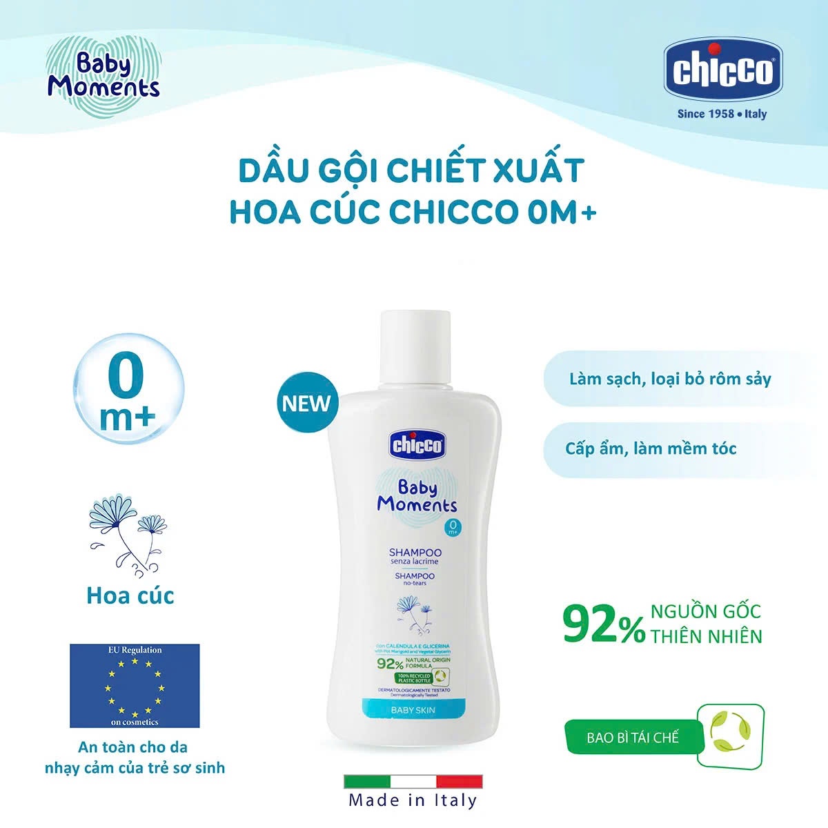 Dầu gội chiết xuất Hoa cúc Chicco 0M+ 200ml