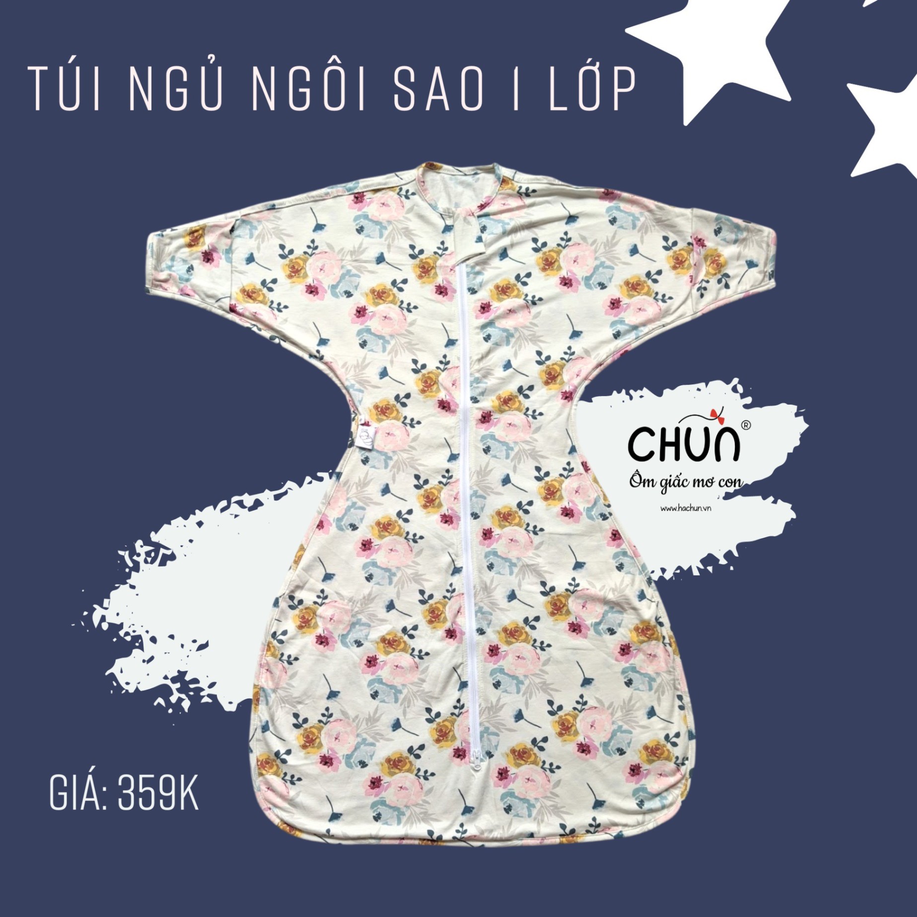 Túi ngủ chũn cocoon hình sao mẫu hè giúp bé ngủ ngon, an toàn