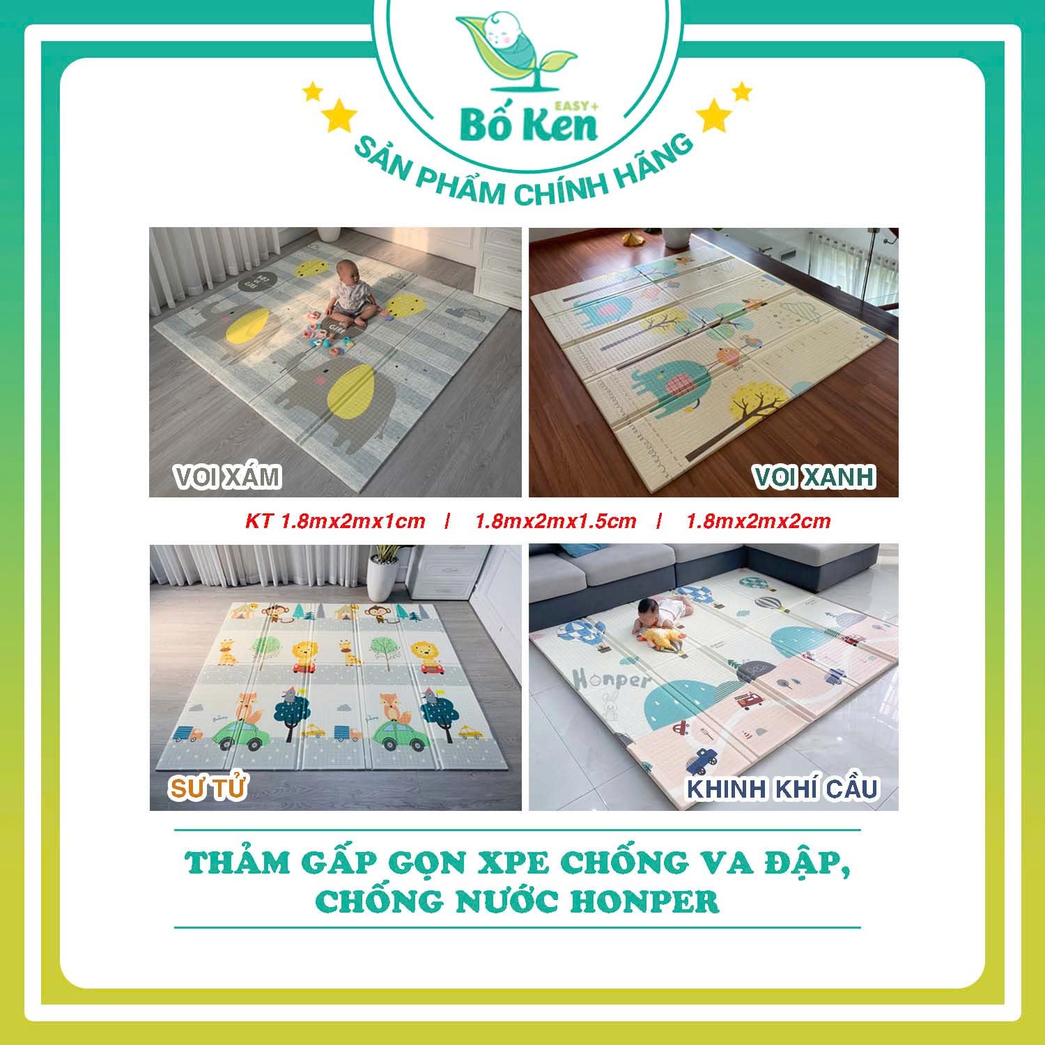 Thảm Gấp Gọn XPE Chống Va Đập, Chống Nước, Thỏa Sức Bé Chơi [Thương Hiệu Honper]