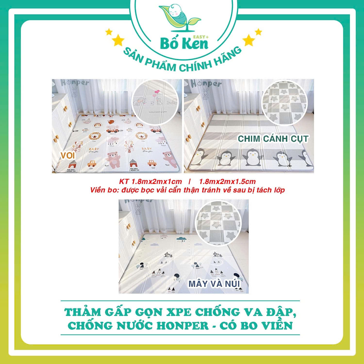 Thảm Gấp Gọn XPE Chống Va Đập, Chống Nước, Thỏa Sức Bé Chơi [Thương Hiệu Honper]