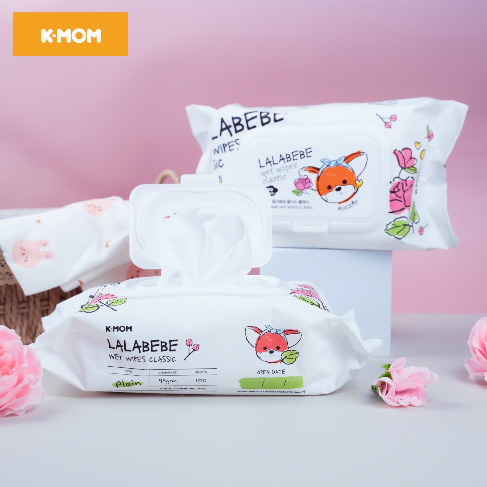 Khăn ướt cao cấp Lalabebe K-mom Hàn Quốc (100c) - Không vân - KM88632