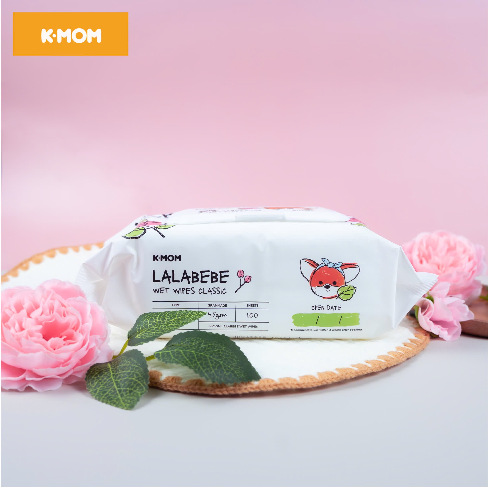 Khăn ướt cao cấp Lalabebe K-mom Hàn Quốc (100c) - Không vân - KM88632