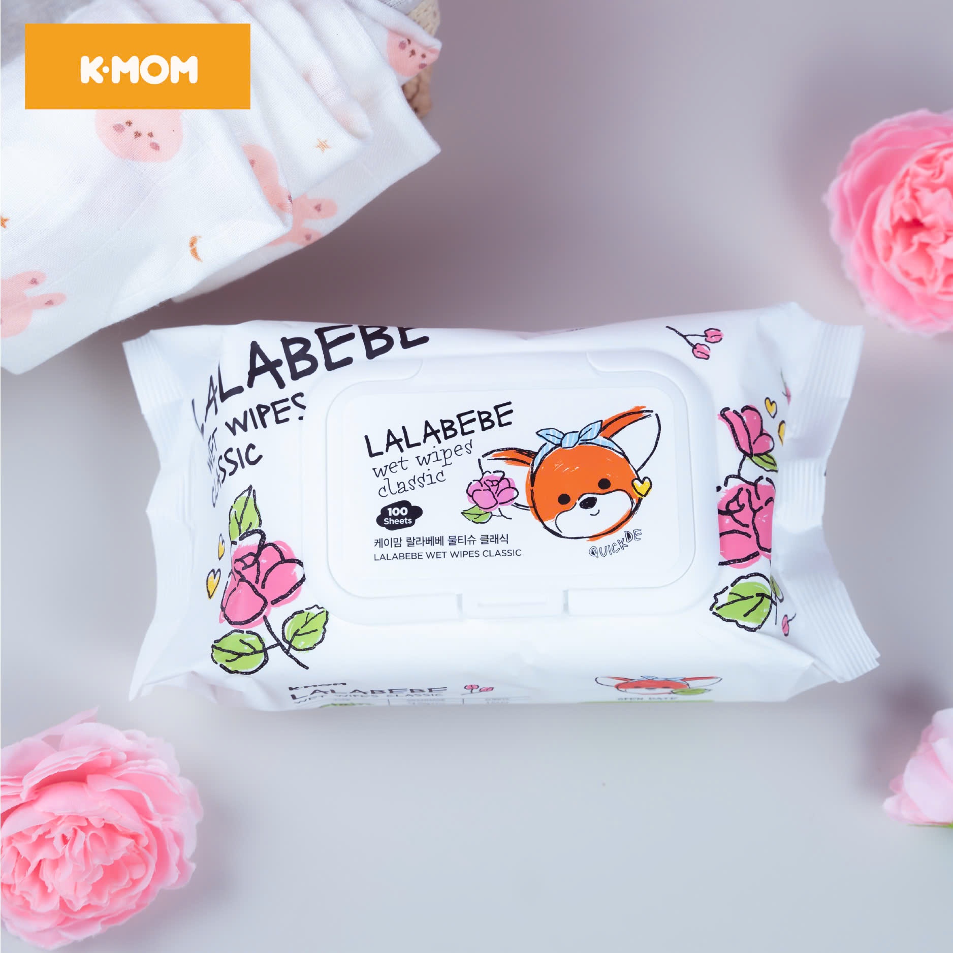 Khăn ướt cao cấp Lalabebe K-mom Hàn Quốc (100c) - Không vân - KM88632