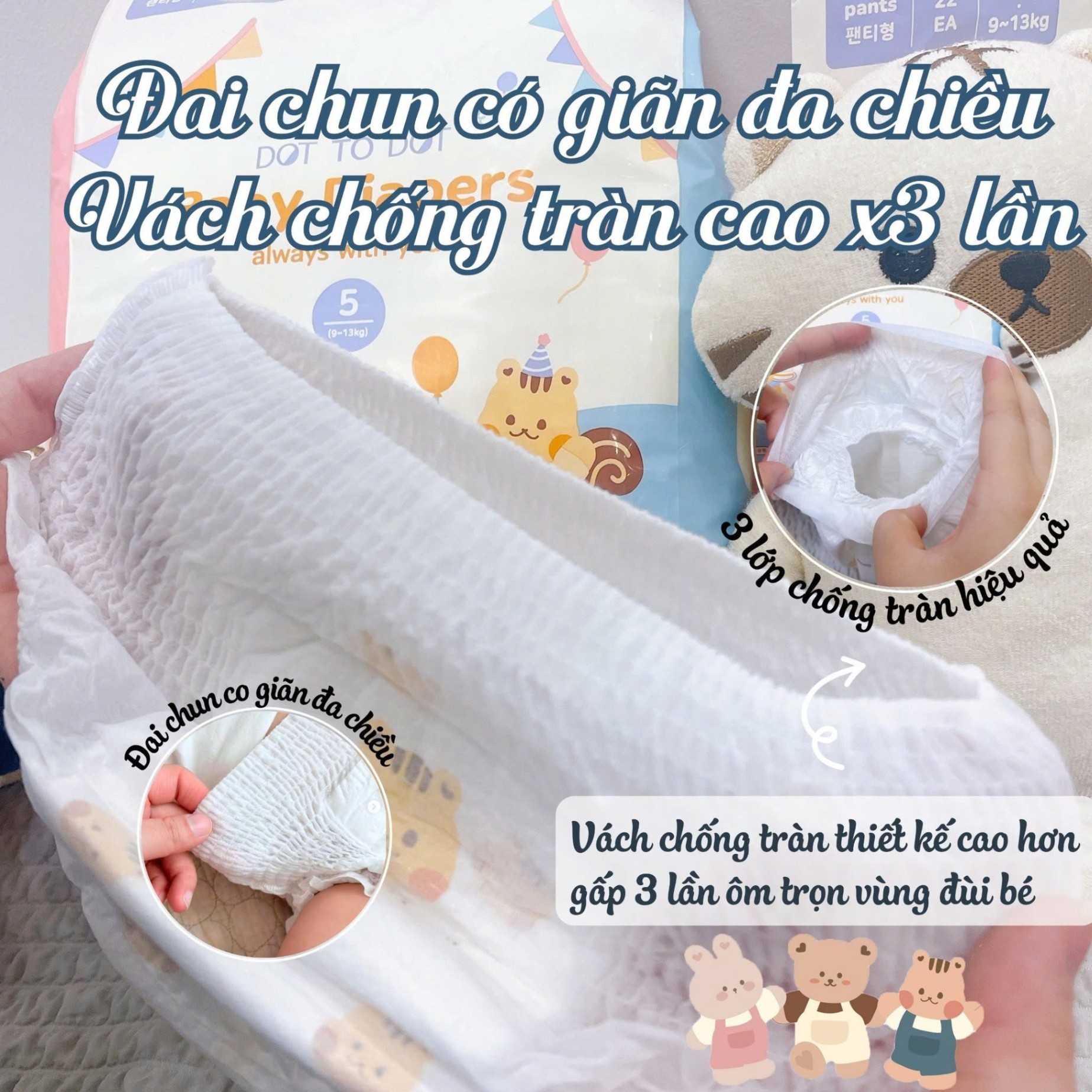 Bỉm DOTTODOT nội địa Hàn mỏng, mềm, thấm hút tốt cho bé