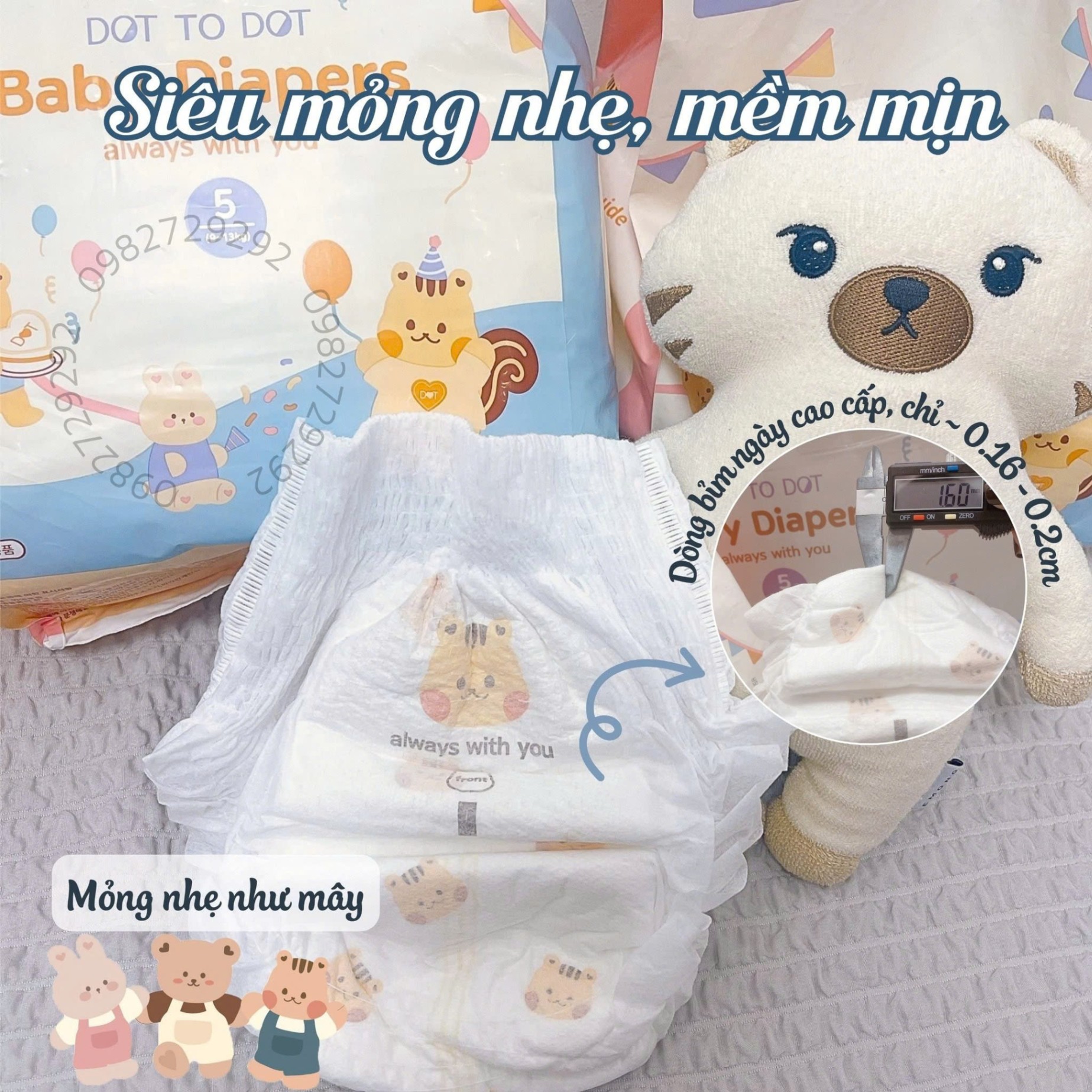 Bỉm DOTTODOT nội địa Hàn mỏng, mềm, thấm hút tốt cho bé