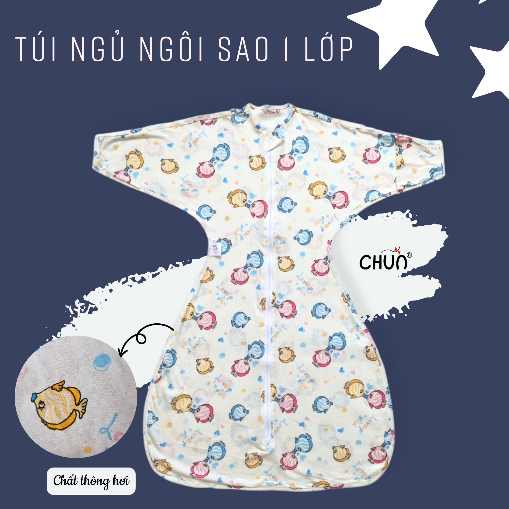 Túi ngủ chũn cocoon hình sao mẫu hè giúp bé ngủ ngon, an toàn