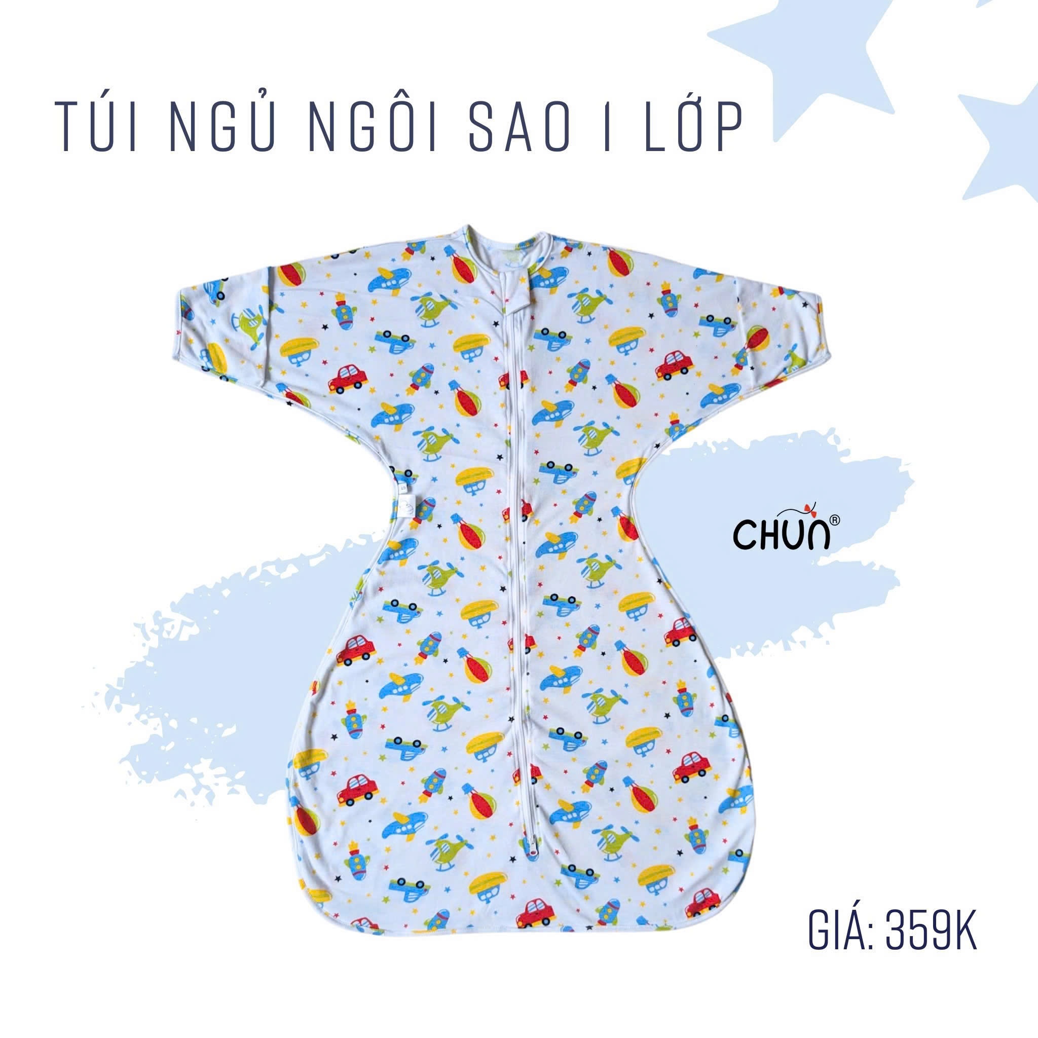 Túi ngủ chũn cocoon hình sao mẫu hè giúp bé ngủ ngon, an toàn