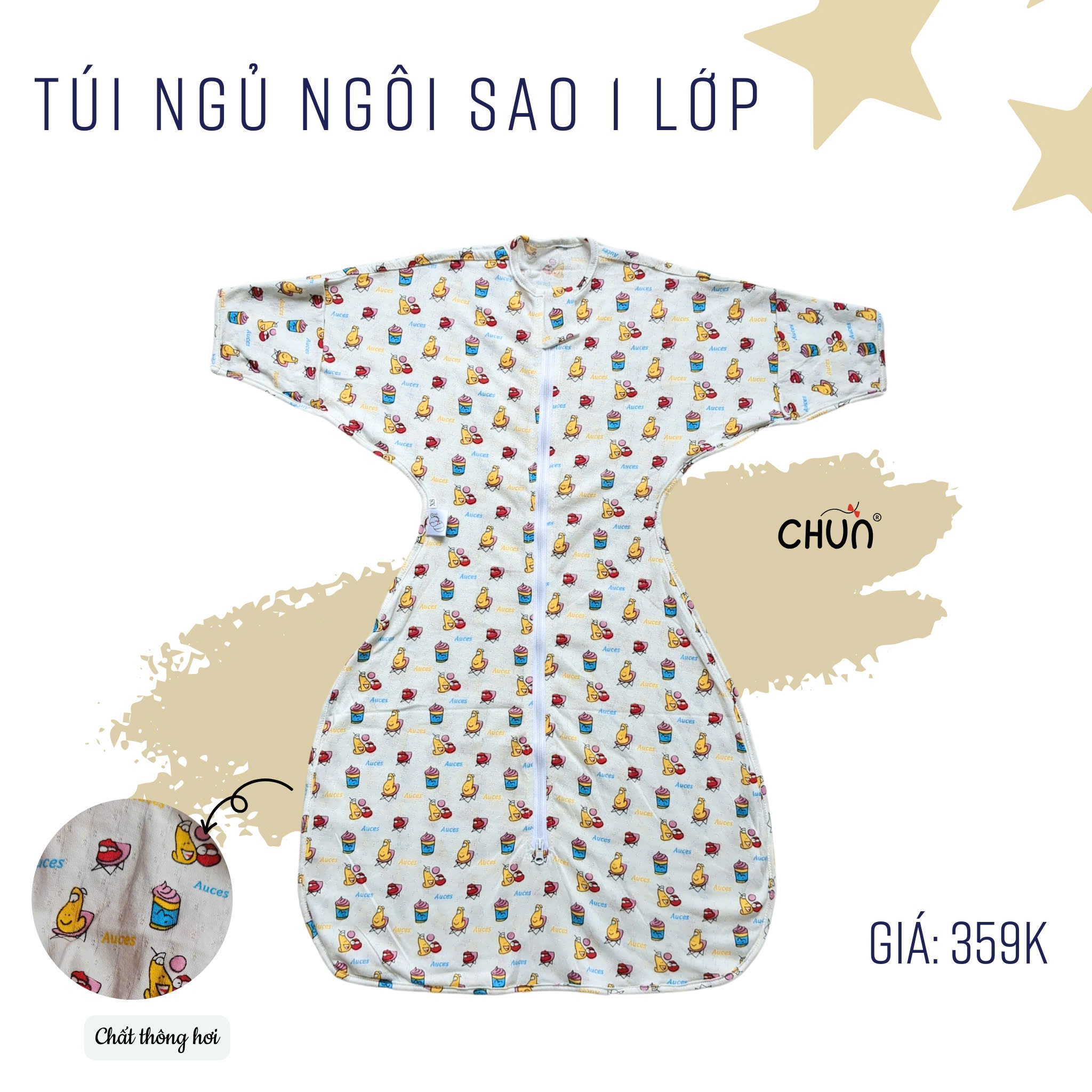 Túi ngủ chũn cocoon hình sao mẫu hè giúp bé ngủ ngon, an toàn