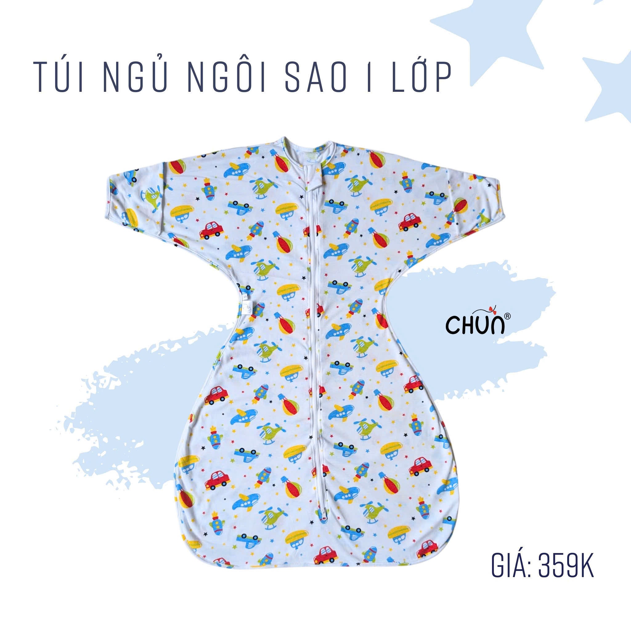 Túi ngủ chũn cocoon hình sao mẫu hè giúp bé ngủ ngon, an toàn