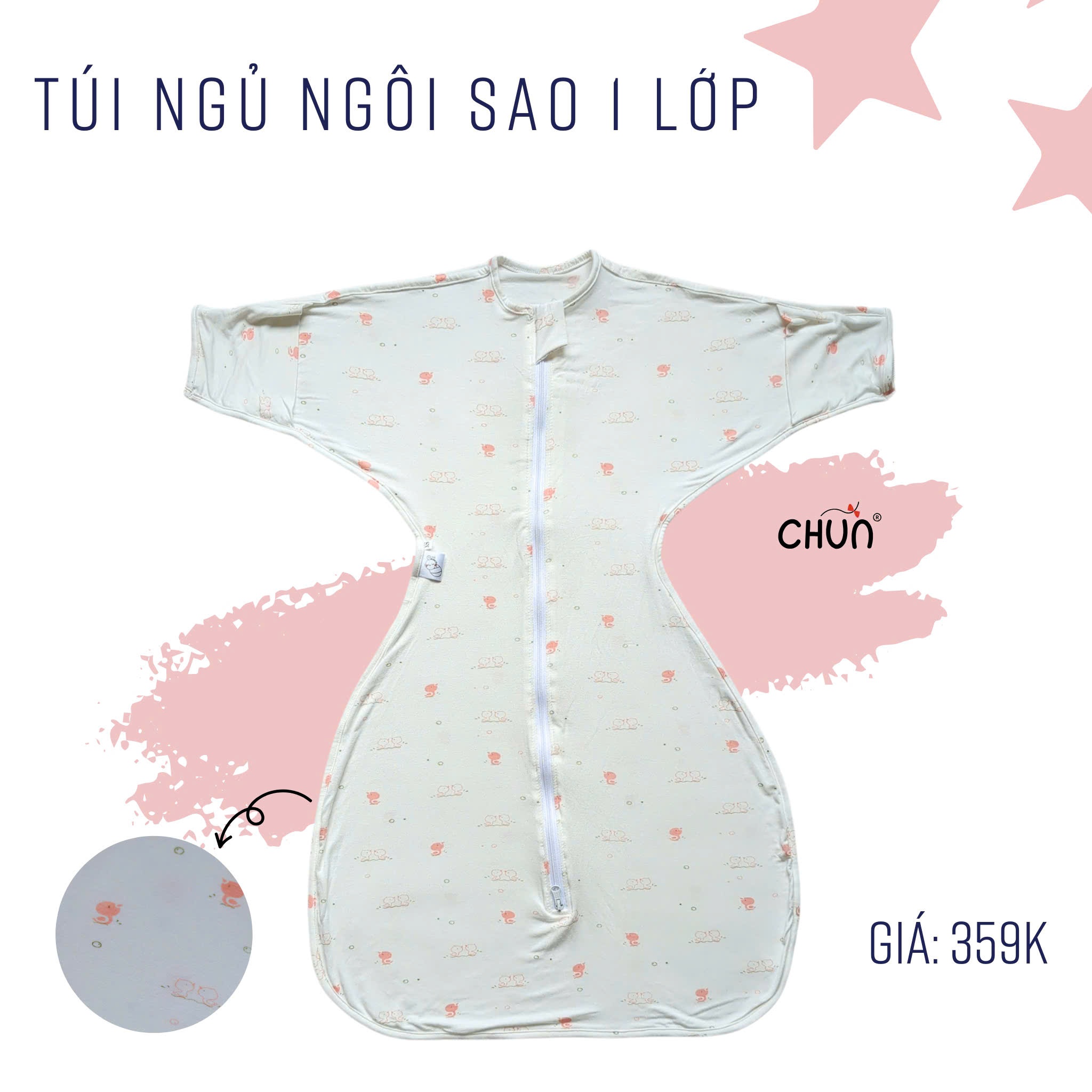 Túi ngủ chũn cocoon hình sao mẫu hè giúp bé ngủ ngon, an toàn