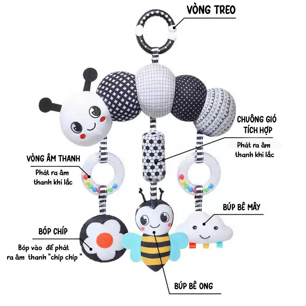 Lục lạc treo nôi vải Pipo - Hình con sâu (Xúc xắc,DC KTTG)