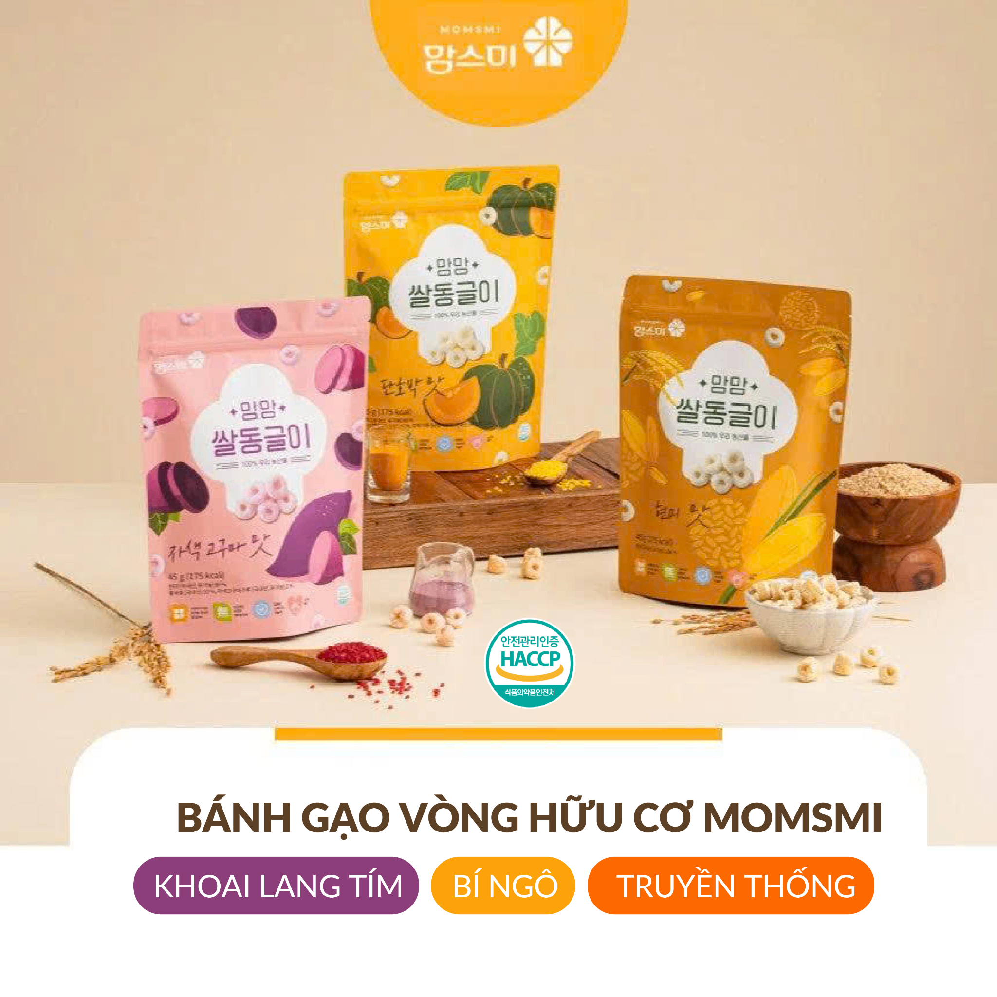 Bánh gạo hữu cơ Mom's mi nhiều vị