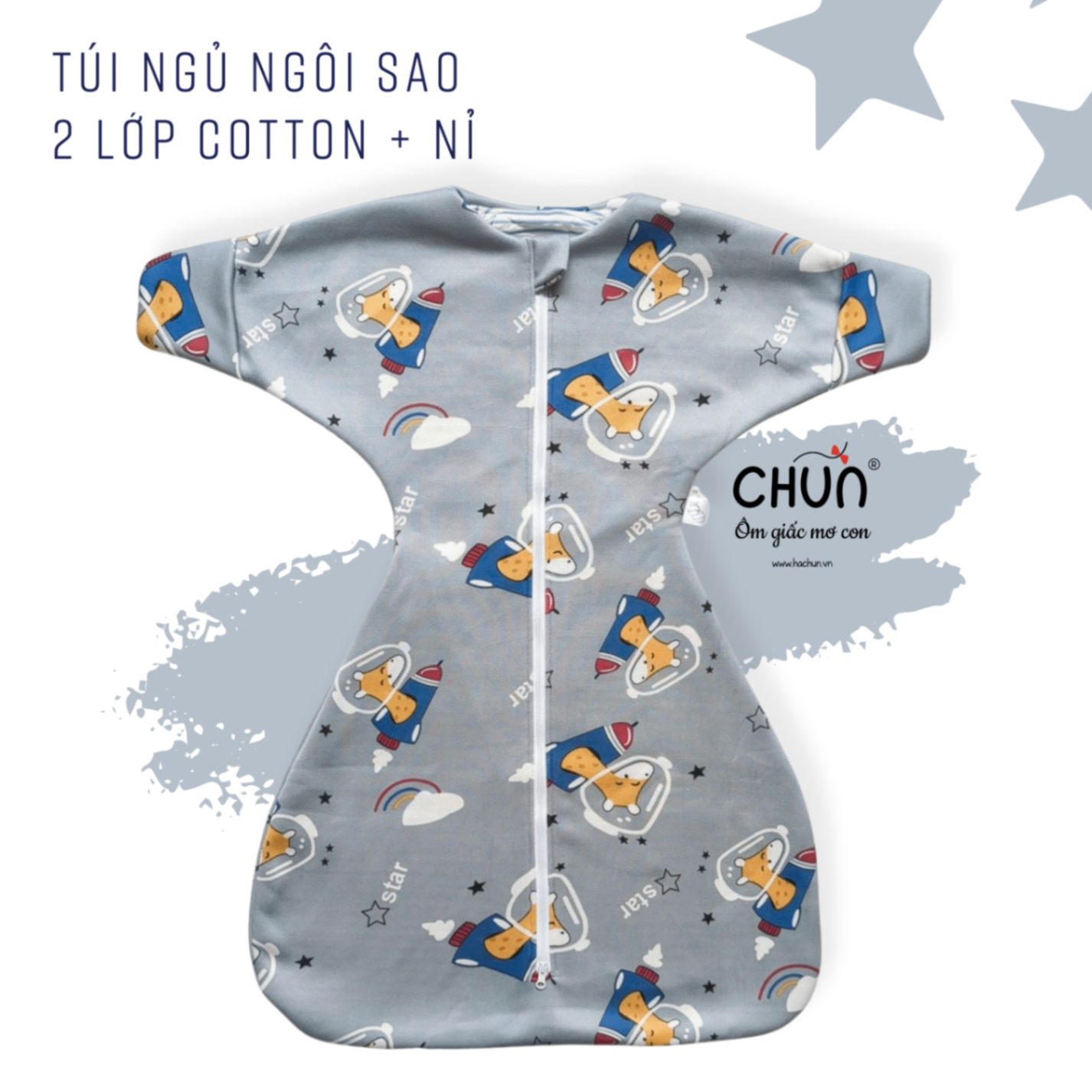 Túi ngủ chũn Cocoon hình sao mẫu ĐÔNG giúp bé ngủ ngon, an toàn