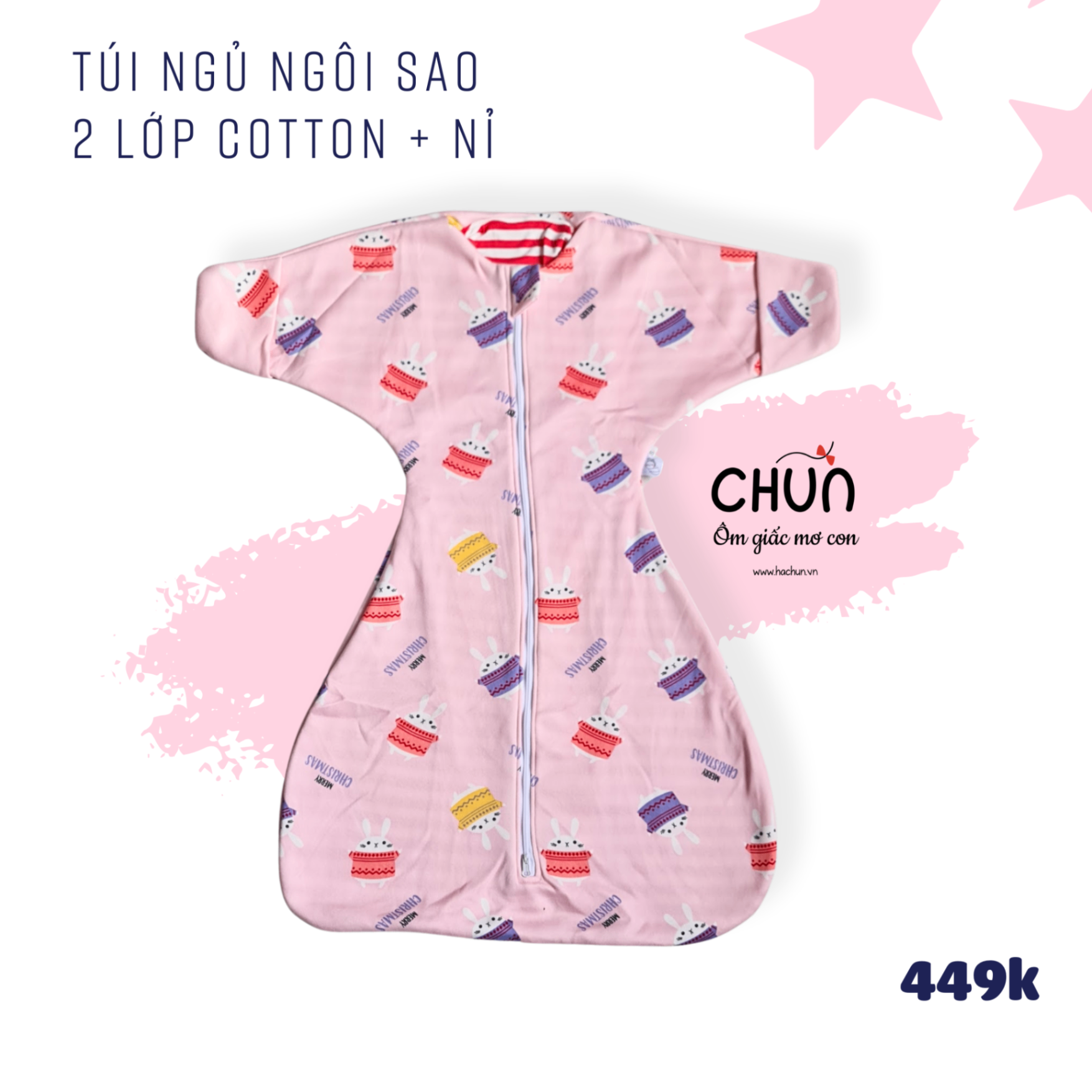 Túi ngủ chũn Cocoon hình sao mẫu ĐÔNG giúp bé ngủ ngon, an toàn