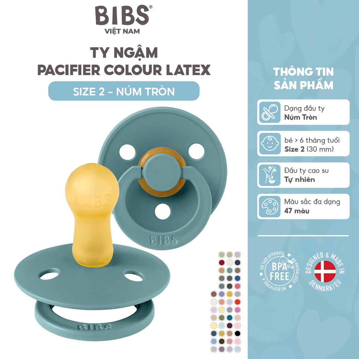 Ti giả BIBS Colour Tròn Cao Su Thường 6-18m - Màu 09 (Island Sea)