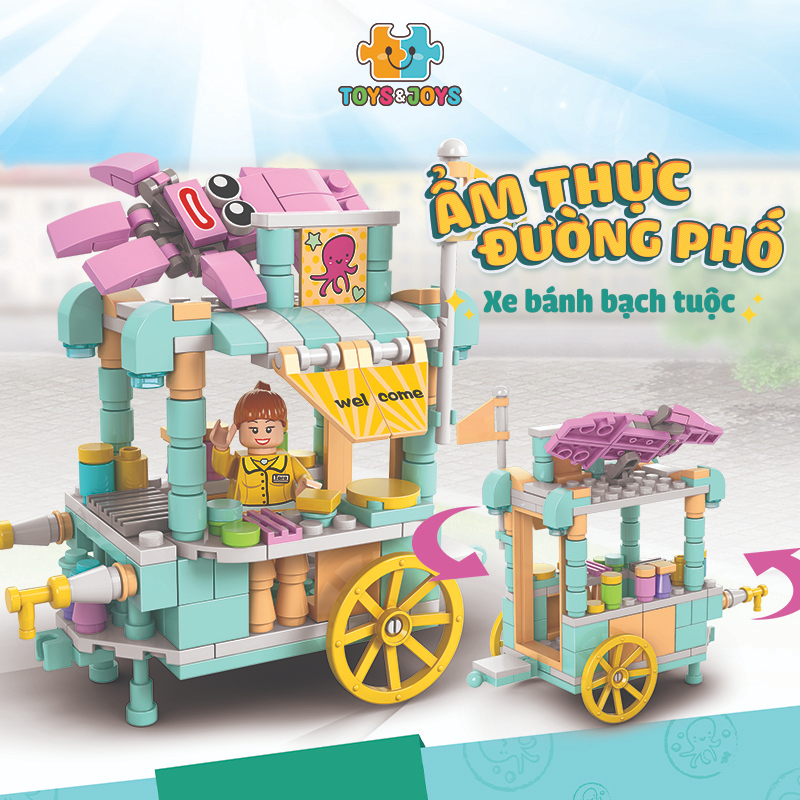 Đồ chơi lắp ráp Ẩm thực đường phố – Xe bánh bạch tuộc – Takoyaki Cart