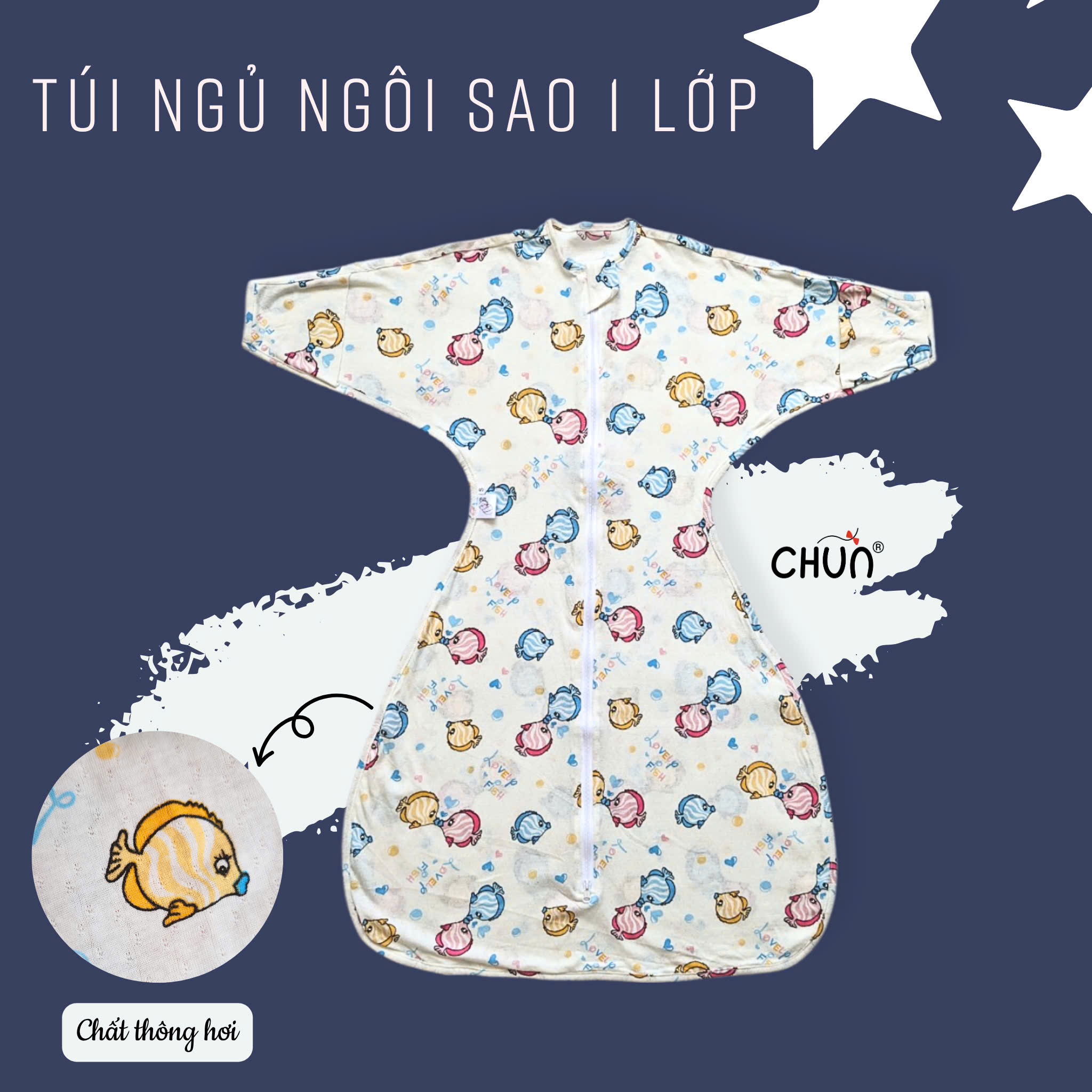 Túi ngủ chũn Cocoon hình sao mẫu hè giúp bé ngủ ngon, an toàn