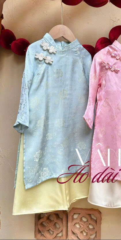 ÁO DÀI VÂN HOA XANH 25219