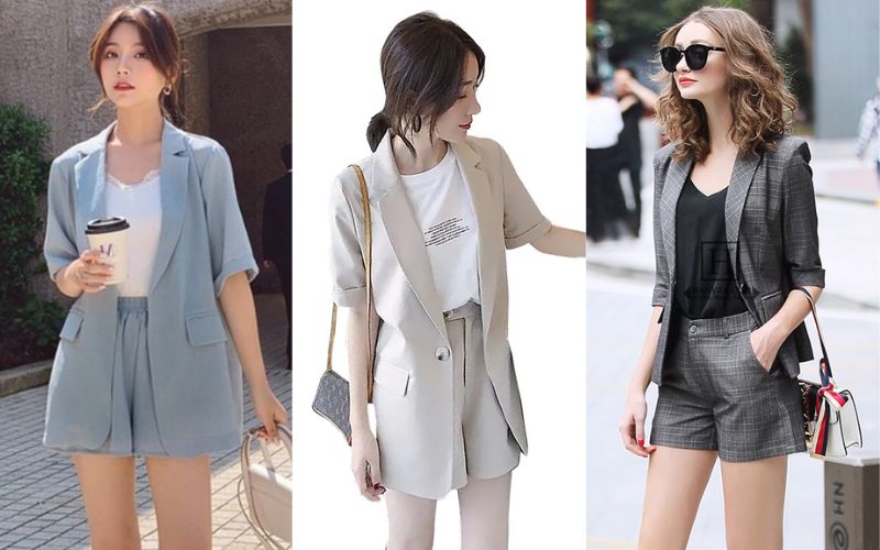 mix đồ với áo vest nữ cùng áo thun và quần short