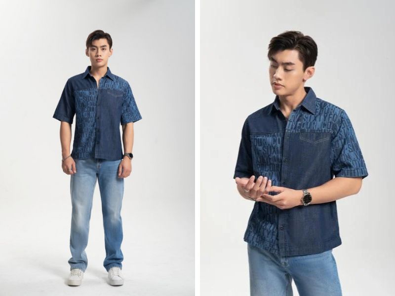 Áo sơ mi nam Denim tay ngắn đậm vẻ nam tính và cổ điển