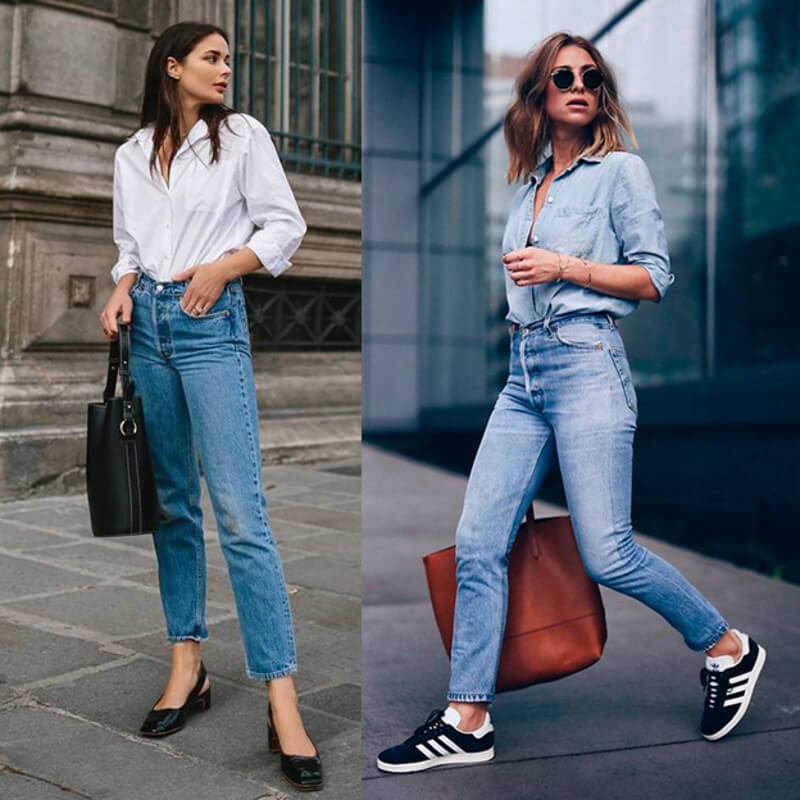 Mix đồ công sở với quần jeans và áo thun hoặc áo sơ mi