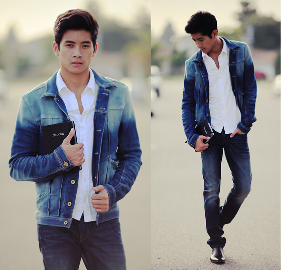 Phối đồ quần jean áo sơ mi nam kết hợp lớp áo jacket