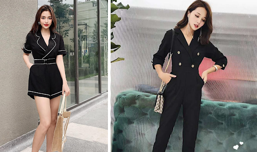 Mẫu vest nữ cho người thấp phối với jumpsuit