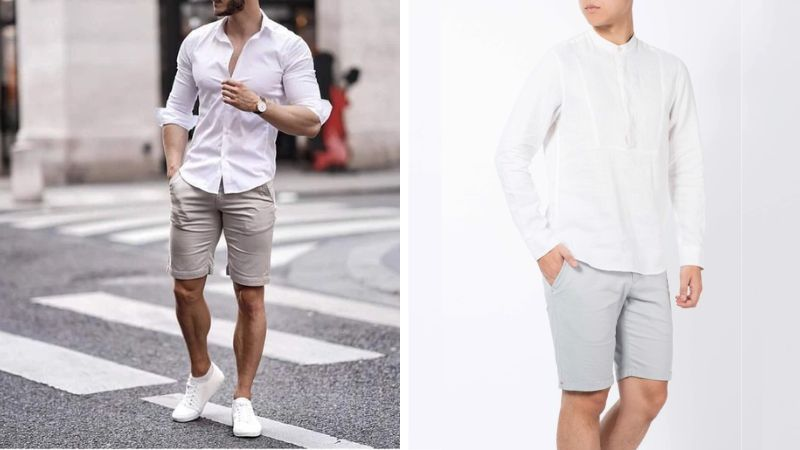 Áo sơ mi trắng phối cùng quần short