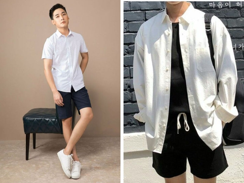 Áo sơ mi trắng phối cùng quần short