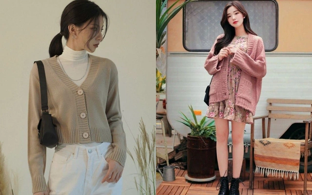 Mix quần jeans dài cùng áo cardigan