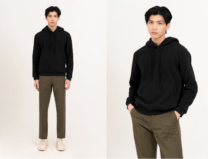 Mẫu quần áo công sở mùa thu đơn giản áo hoodie kết hợp cùng quần chinos