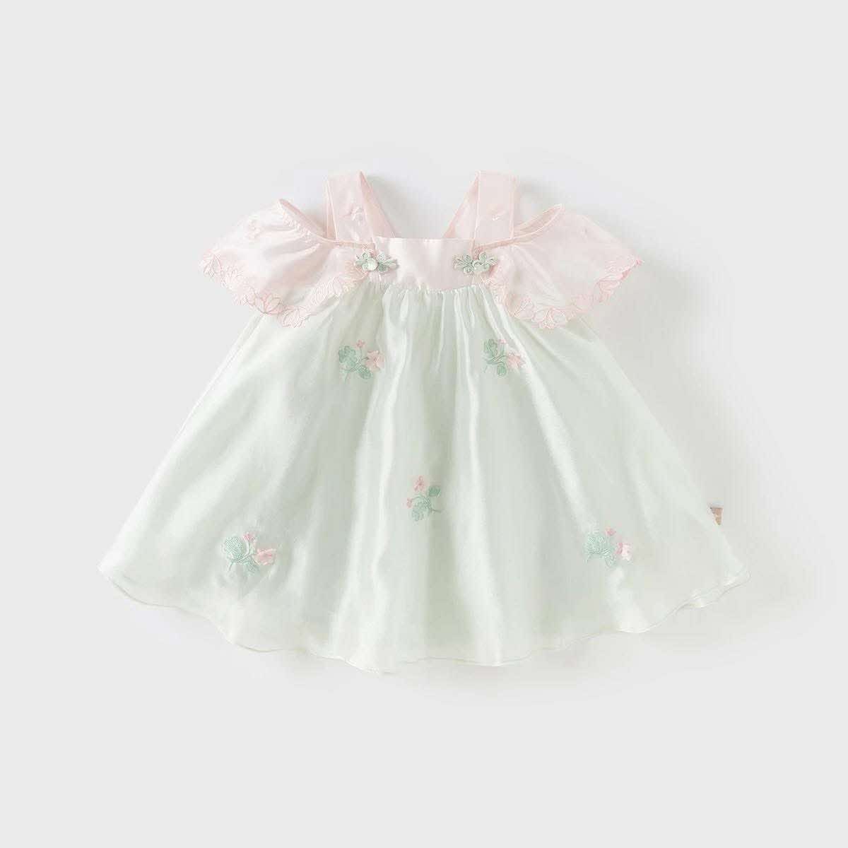 Váy hở vai trắng xanh lá pastel DB2251616