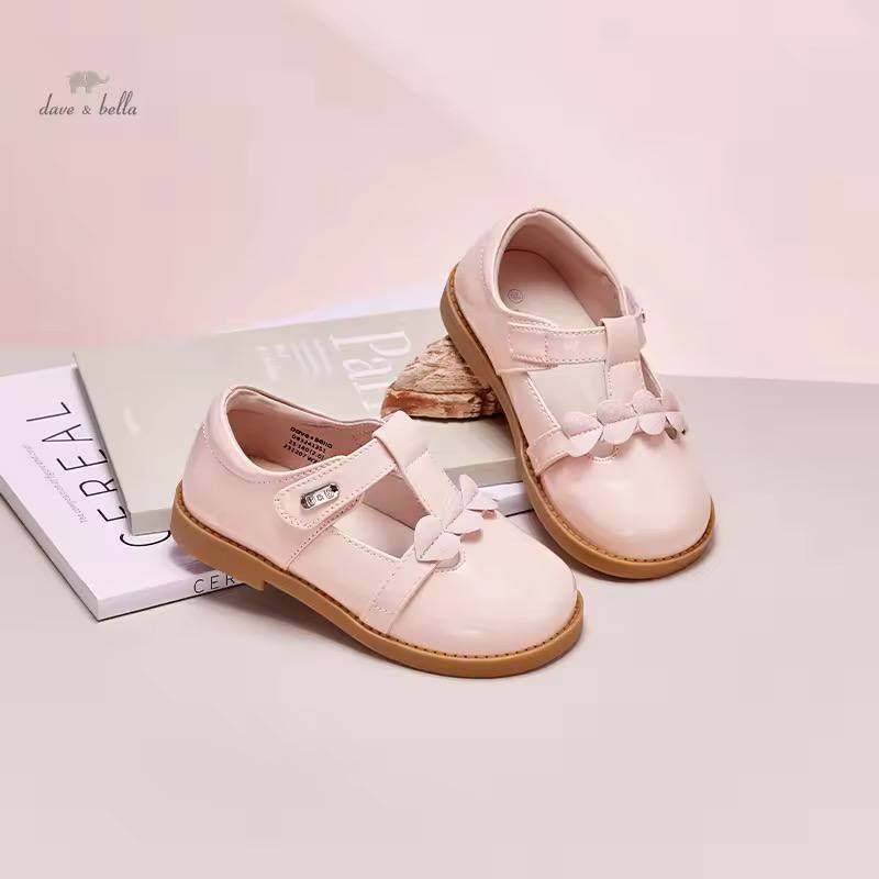Giày da mềm đế cao su cho bé – Thiết kế nơ xinh xắn, màu hồng pastel – Mã DB3241351
