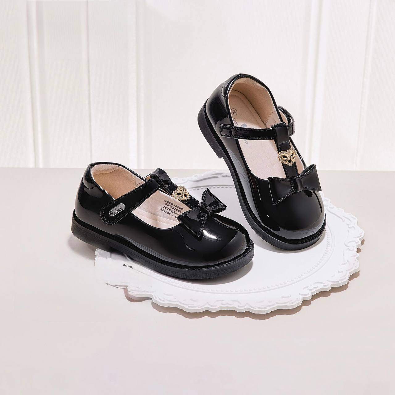 Giày da bóng cho bé – Thiết kế Mary Jane phối nơ và charm vương miện sang trọng DB3252588