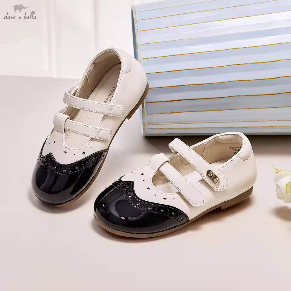 Giày Búp Bê Bé Gái Dave & Bella Da Mềm Cao Cấp – Mũi Đen Phối Trắng Thanh Lịch Dave Bella DB3253435