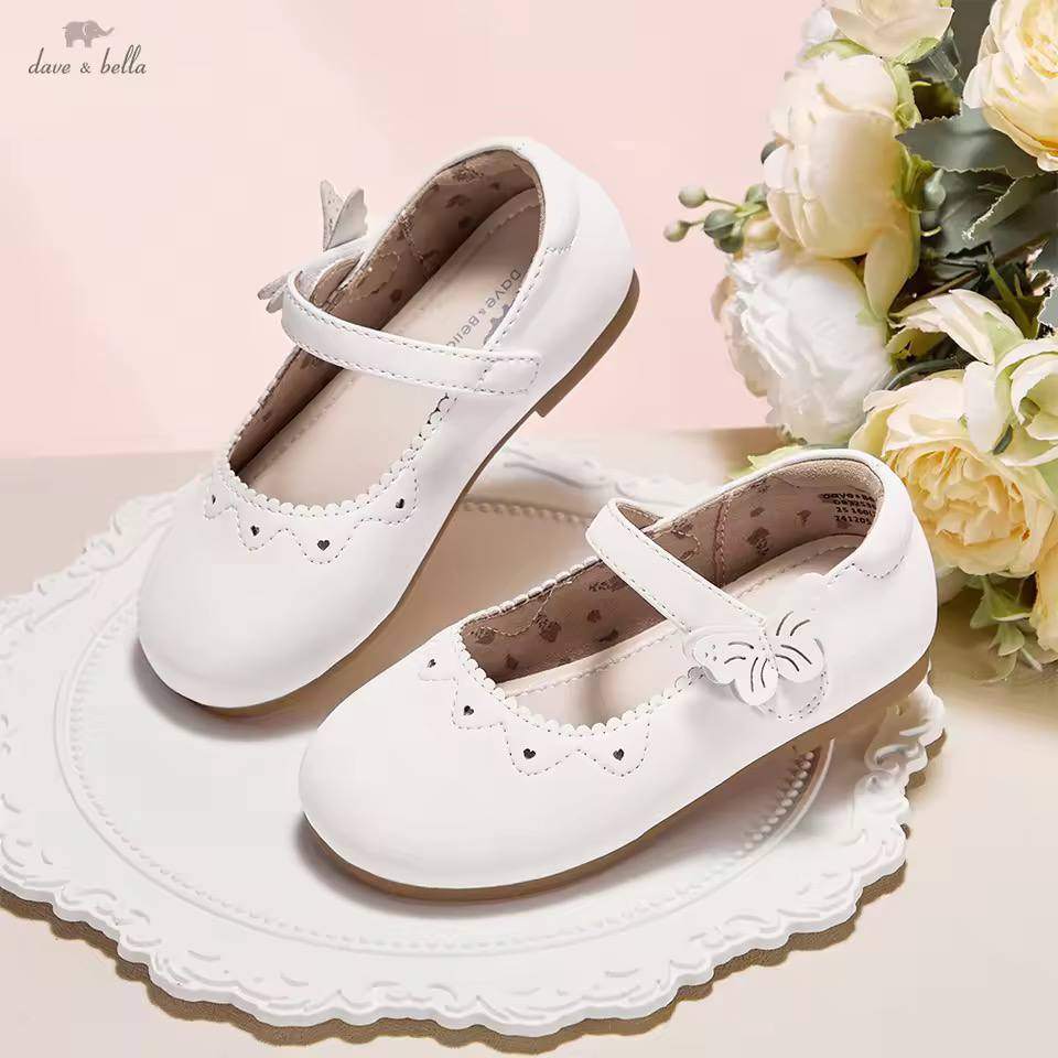 Giày búp bê bé gái trắng nơ bướm – Giày da mềm Dave & Bella đi tiệc Dave Bella DB3253617