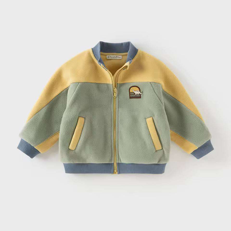 Áo khoác nỉ bé trai bé gái phối màu vàng xanh – Áo bomber giữ ấm mùa đông Dave Bella DB3252485