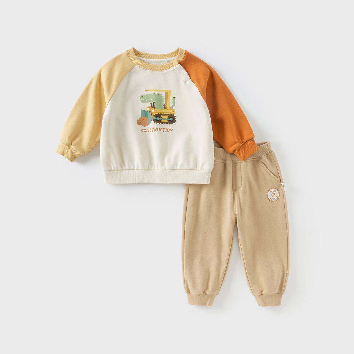 Set bộ thu đông bé trai tay dài hình xe công trình, chất cotton nỉ ấm DB1250996