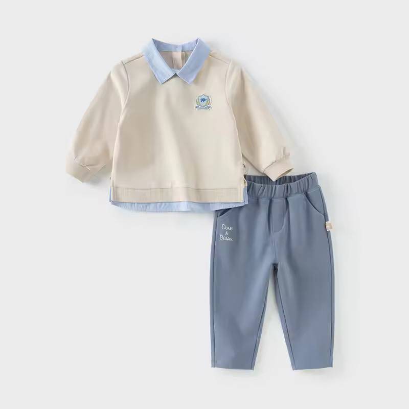 Set bộ dài tay bé trai phong cách học sinh, áo sơ mi cổ bẻ kèm quần dài, chất cotton thoáng mát Dave Bella DB1250716