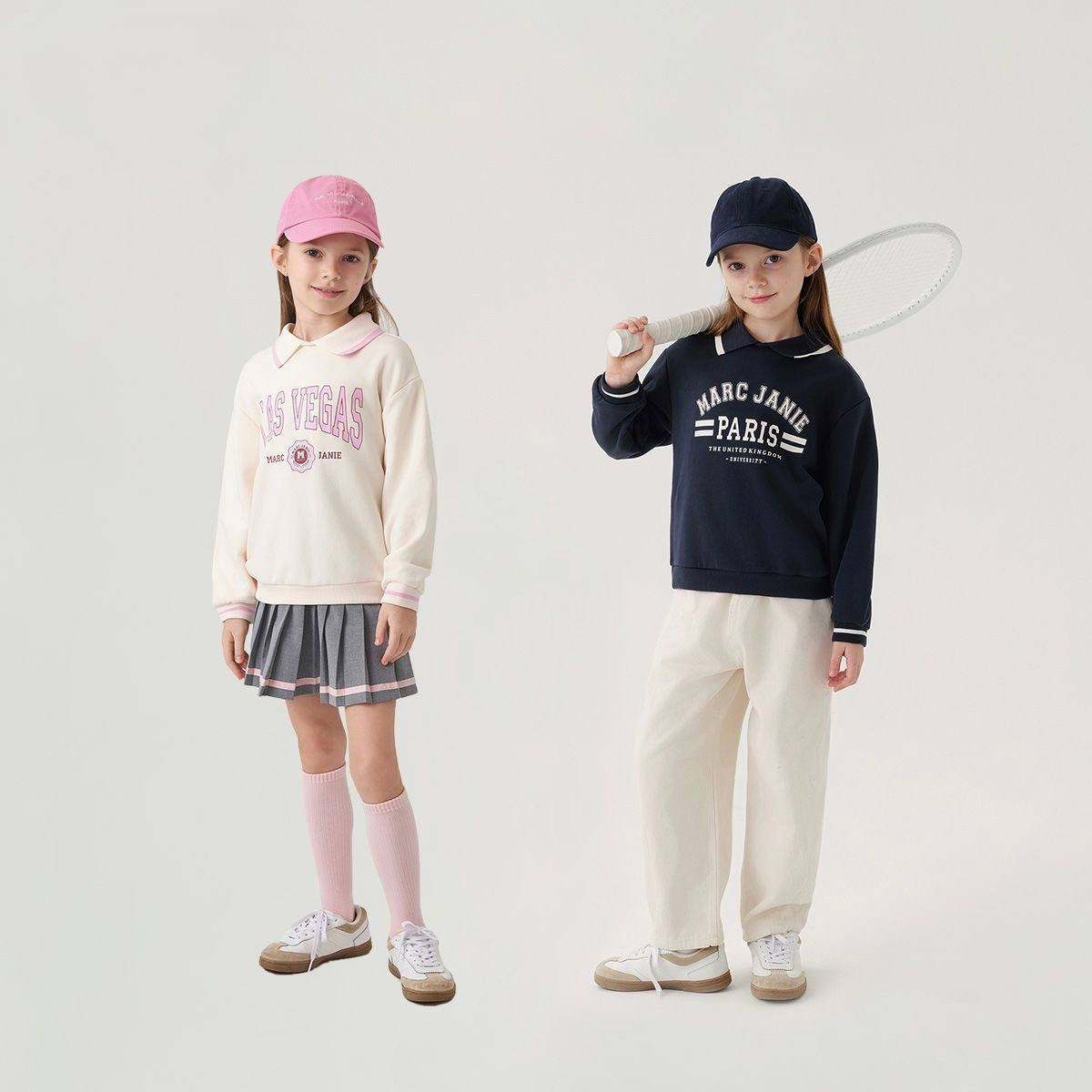 Áo nỉ trẻ em dáng thể thao unisex – trắng kem/ xanh navy MJ240068
