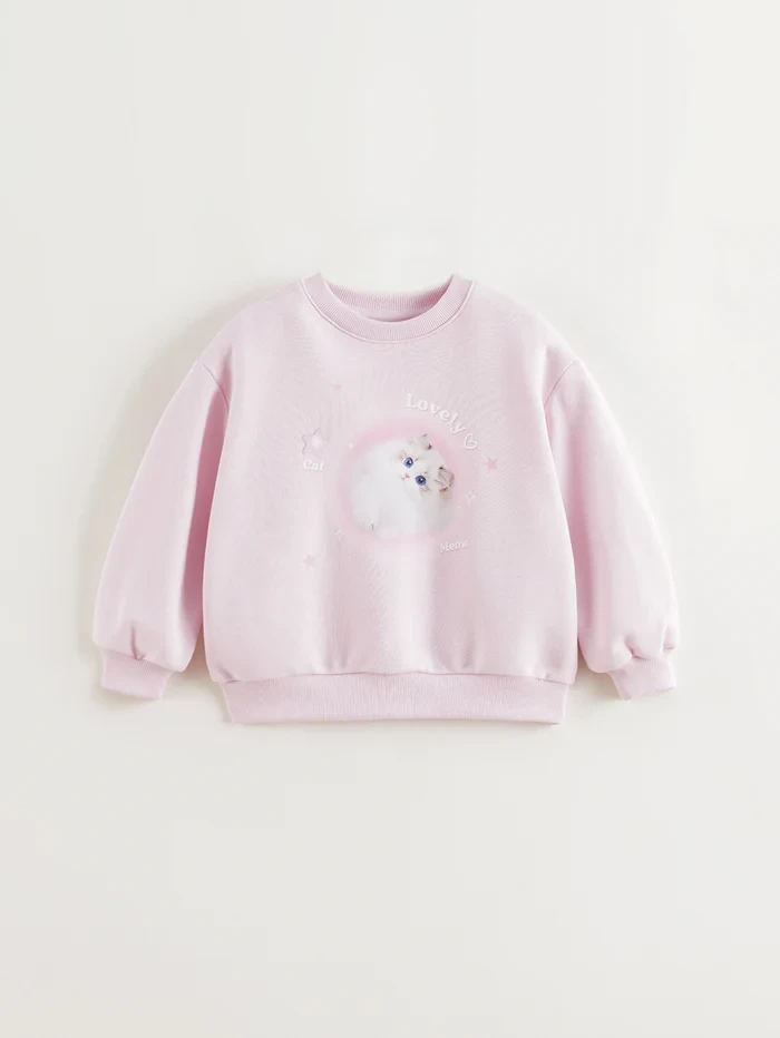 🐱 Áo Nỉ Bé Gái Màu Hồng In Hình Mèo Dễ Thương MJ250157