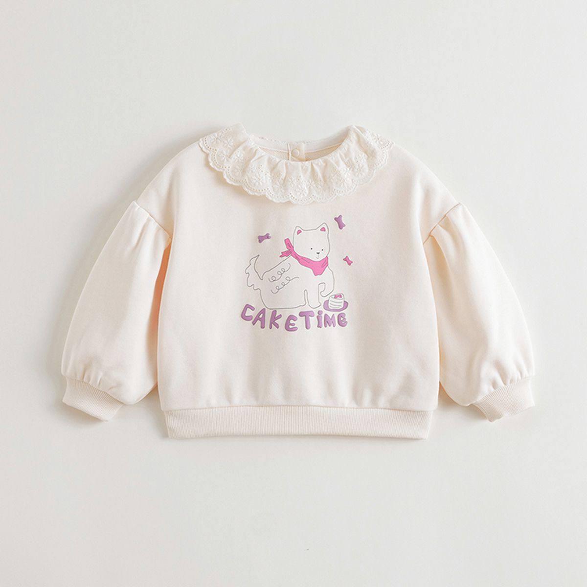 ÁO SWEATER NỈ TAY BỒNG CỔ REN TIỂU THƯ CHO BÉ GÁI MJ551182