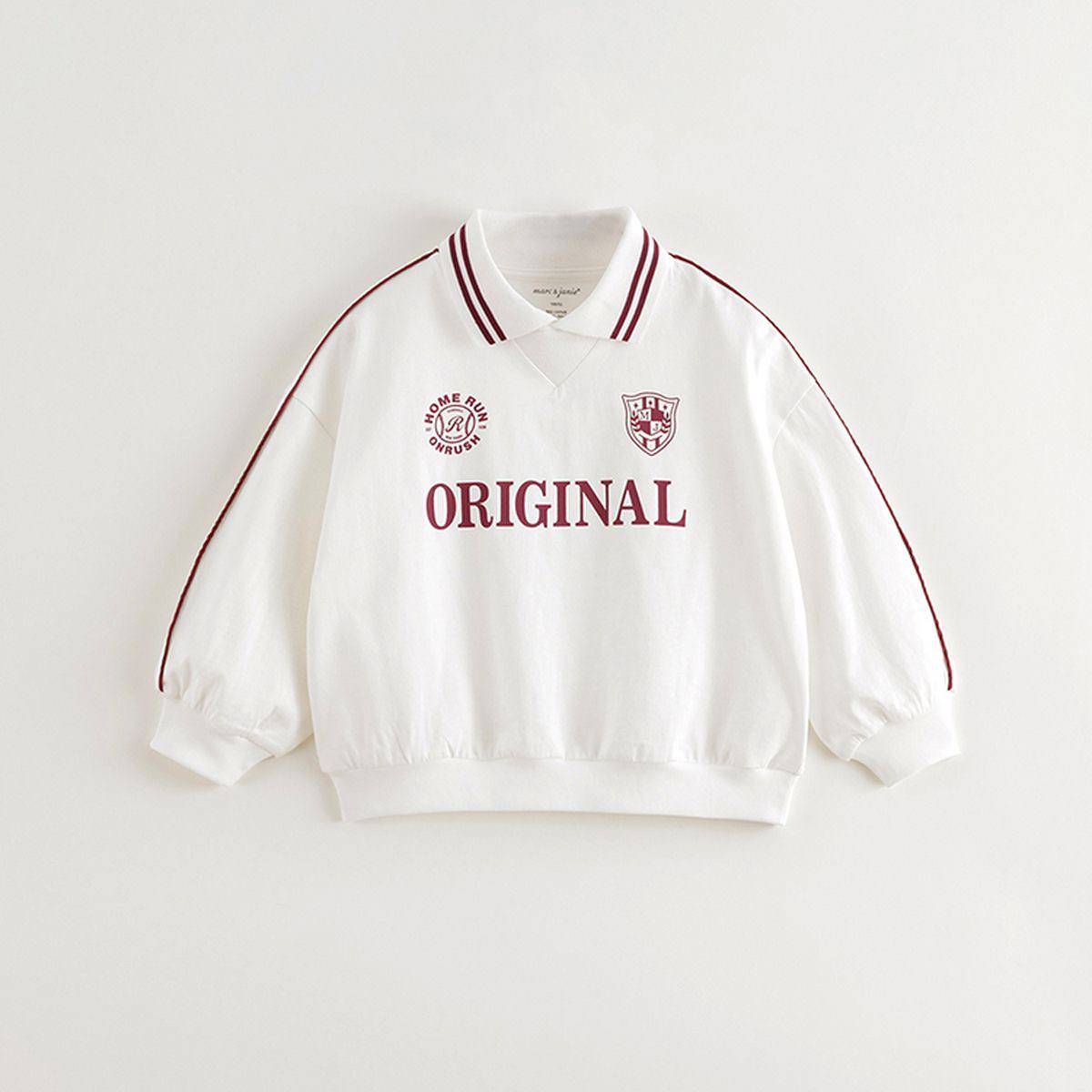 Áo Nỉ Dài Tay Trẻ Em Cổ Polo Phong Cách Bóng Đá - Sweater Phối Cổ Trắng/Đỏ Rượu ORIGINAL MJ250165