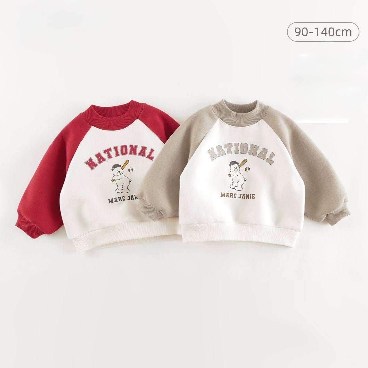 Áo Nỉ Dài Tay Trẻ Em Tay Raglan Phối Màu Hình Hoạt Hình Bóng Chày - Sweater Mùa Đông Bé Trai/Gái (90-140cm) MJ240989