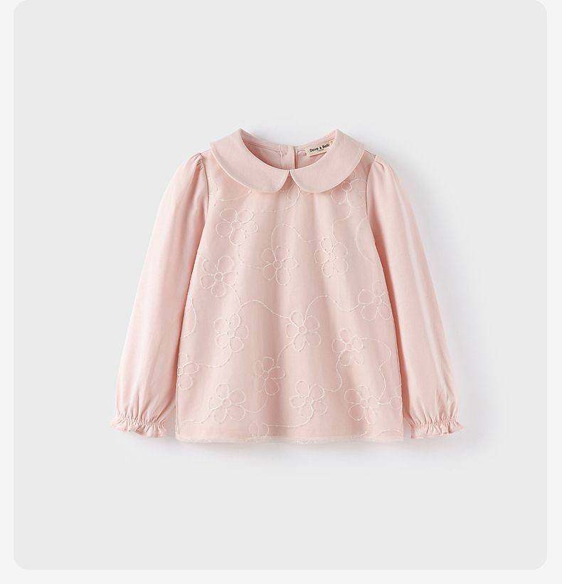 Áo blouse bé gái tay dài cổ tròn thêu hoa – Áo hồng pastel ngọt ngào cho bé yêu, chất mát mịn cao cấp DK3242187