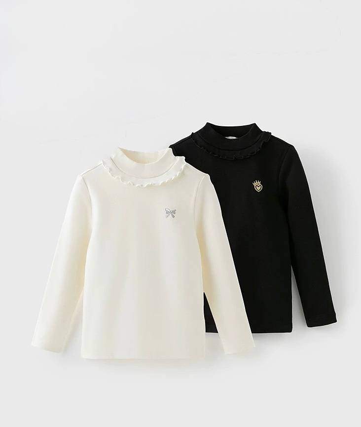 👗 Áo giữ nhiệt bé gái tay dài cổ bèo thêu hình nơ/crown – Cotton dày mềm, giữ ấm dễ thương DK4241543
